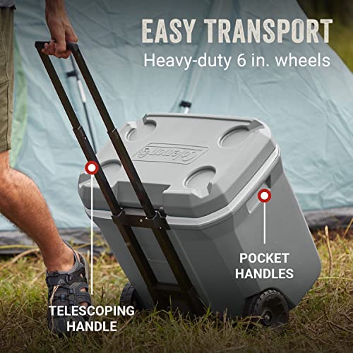 Coleman Classic Series 65-Quart Leak-Resistant Outdoor Wheeled Cooler Keeps Ice for 5 Days Ideal for Camping and Tailgat