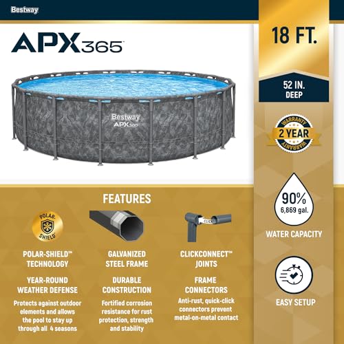 Bestway APX 365 Dark Marble 18' x 52" Round Swimming Pool for Outdoor Backyard with Sand Filter Pump and Ladder