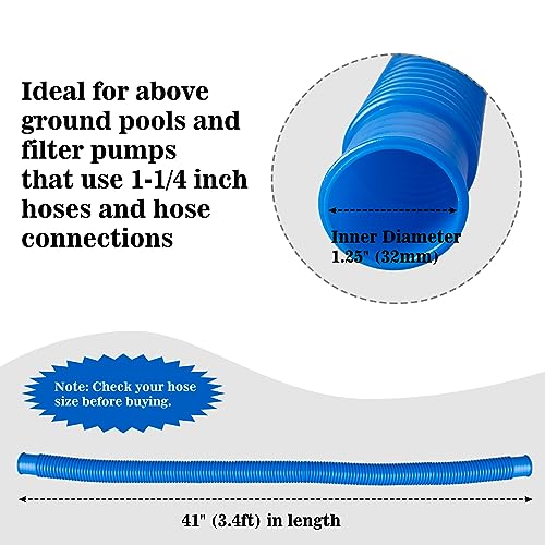 Above Ground Pool Pump Hoses - 1.25 x 41 Inch Fit for Intex, Coleman Pumps, Replacement 3 Pcs Hoses & 6 Clamps