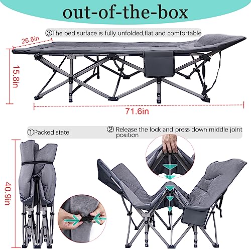 KAKO Heavy Duty 600 Lbs Portable Camping Bed for Adults, Folding Cot with Carry Bag, Grey