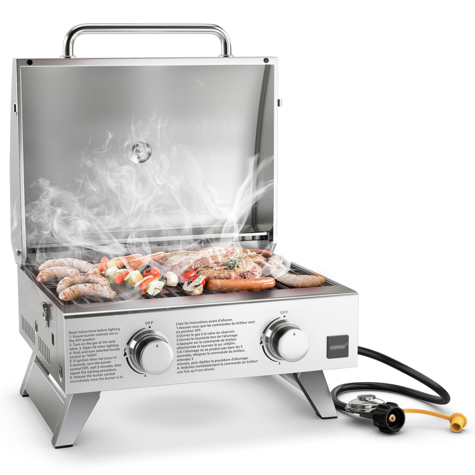 HappyGrill 2-Burner Portable Gas Grill for Camping and Picnics
| HappyGrill 20,000 BTU Stainless Steel Propane Grill wi