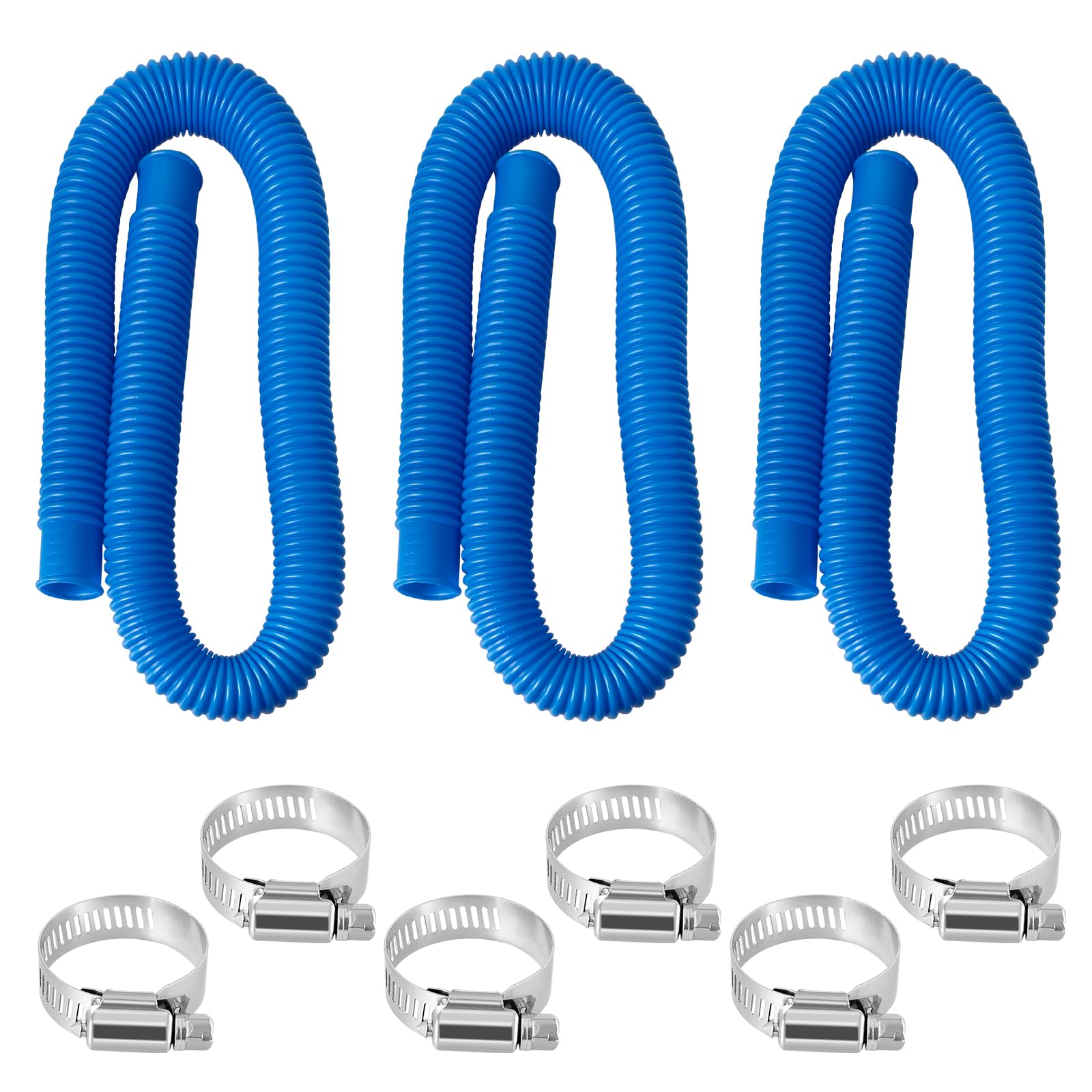 Above Ground Pool Pump Hoses - 1.25 x 41 Inch Fit for Intex, Coleman Pumps, Replacement 3 Pcs Hoses & 6 Clamps